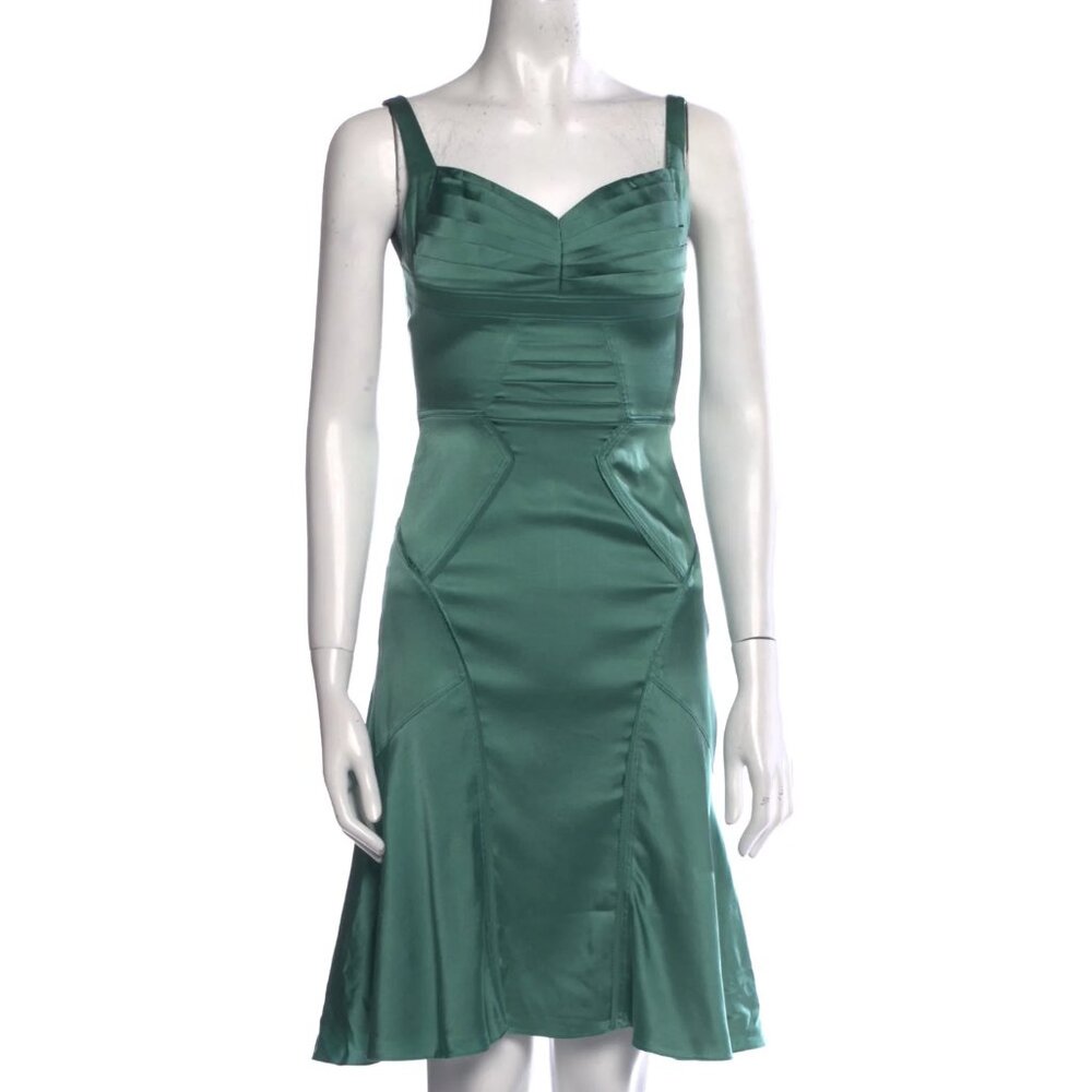 Zac Posen Vintage Green Silk Midi Dress in Size 4